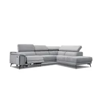 canapé d'angle droit 5 places avec relax électrique, tissu gris clair