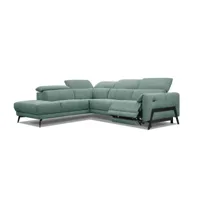 canapé d'angle gauche, 5 places, un relax électrique, tissu vert