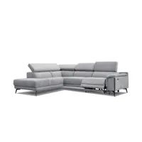 canapé d'angle droit 5 places avec relax électrique, tissu gris clair