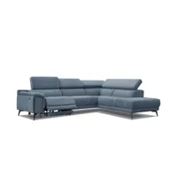 canapé d'angle droit 5 places avec un relax électrique, tissu blue