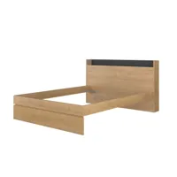 lit avec tête de lit en bois imitation chêne 160x200 cm