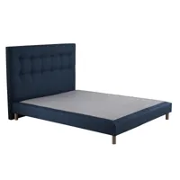 sommier tapissier + tete de lit capitonnée bleu 160x200