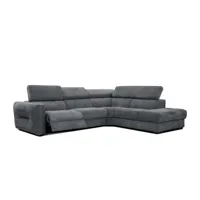 canapé d'angle droit 5 places avec relax électrique tissu gris foncé