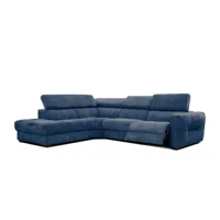 canapé d'angle gauche 5 places avec relax électrique tissu bleu foncé