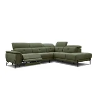 canapé d'angle droit 5 places avec un relax électrique tissu vert