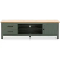 meuble tv 1 porte 2 tiroirs en pin massif / vert 158 cm
