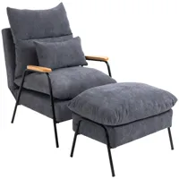 fauteuil lounge inclinable néo-rétro repose-pied velours cotelé gris