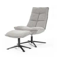 fauteuil avec repose pieds design en tissu gris ciment