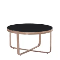 table basse ronde en acier inoxydable rose dorée et verre noir l 80 cm