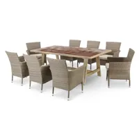 table en céramique terre cuite 205x105 et 8 chaises empilables rotin