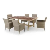 table en céramique terre cuite 205x105 et 6 chaises empilables rotin