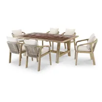 table en céramique terre cuite 205x105 et 6 chaises en corde beige