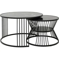 2 tables basses en marbre minéral et acier noir