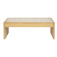 table basse en bois massif naturel avec verre - 98 cm