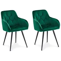 lot de 2 chaises avec accoudoirs en velours vert