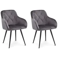 lot de 2 chaises avec accoudoirs en velours gris