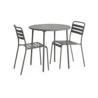 table de jardin ronde en métal anthracite avec 2 chaises