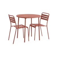 table de jardin ronde en métal terracotta avec 2 chaises