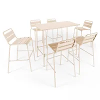 ensemble table haute de jardin et 6 chaises en métal ivoire