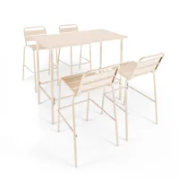 ensemble table haute et 4 chaises de bar en métal ivoire
