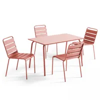 ensemble table de jardin en métal et 4 chaises argile