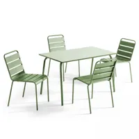 ensemble table de jardin en métal et 4 chaises vert cactus