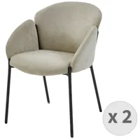 fauteuil de table en tissu chevrons coloris lin et métal noir(x2)
