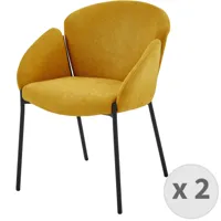 fauteuil de table en tissu chevrons moutarde et métal noir (x2)
