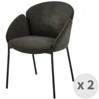 fauteuil de table en tissu chevron gris souris et métal noir (x2)