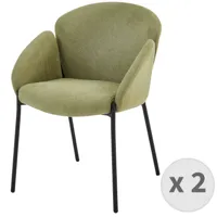 fauteuil de table en tissu chevrons sauge et métal noir (x2)