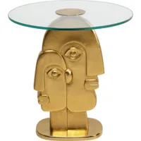 table d'appoint deux visages en verre et aluminium doré