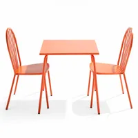 ensemble table de jardin bistrot et 2 chaises en acier orange
