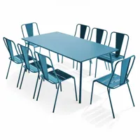 ensemble table de jardin et 8 chaises bistrot en acier bleu pacific