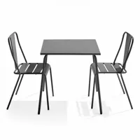 ensemble table de jardin carrée et 2 chaises bistrot gris