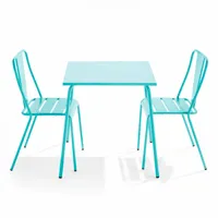 ensemble table de jardin carrée et 2 chaises bistrot turquoise