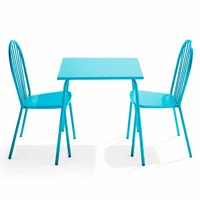 ensemble table de jardin bistrot et 2 chaises en acier bleu