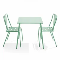 ensemble table de jardin carrée et 2 chaises bistrot vert sauge