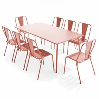 ensemble table de jardin et 8 chaises bistrot en acier argile