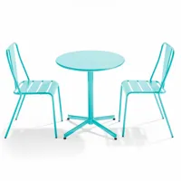 ensemble table ronde et 2 chaises de jardin bistrot en métal turquoise