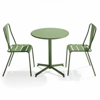 ensemble table ronde et 2 chaises de jardin en métal vert cactus