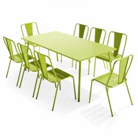 ensemble table de jardin et 8 chaises bistrot en acier vert