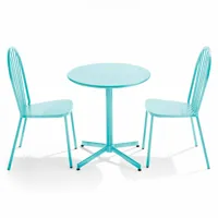 ensemble table ronde et 2 chaises de jardin bistrot en métal turquoise