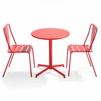 ensemble table ronde et 2 chaises de jardin bistrot métal rouge