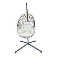 fauteuil suspendu de jardin beige avec support polyrattan acier