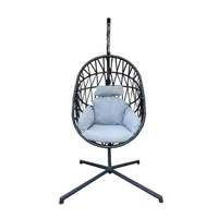 fauteuil suspendu à bascule gris avec support en polyrattan et acier