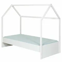 pack lit cabane avec matelas effet bois blanc 90x190 cm