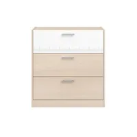 commode 3 tiroirs décor bois clair et blanc - l78 cm