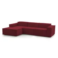 canapé d'angle 3 places en tissu rouge