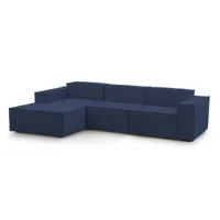 canapé d'angle 3 places en tissu bleu