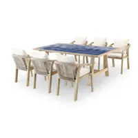 ensemble de table en bois bleu et céramique et 6 chaises